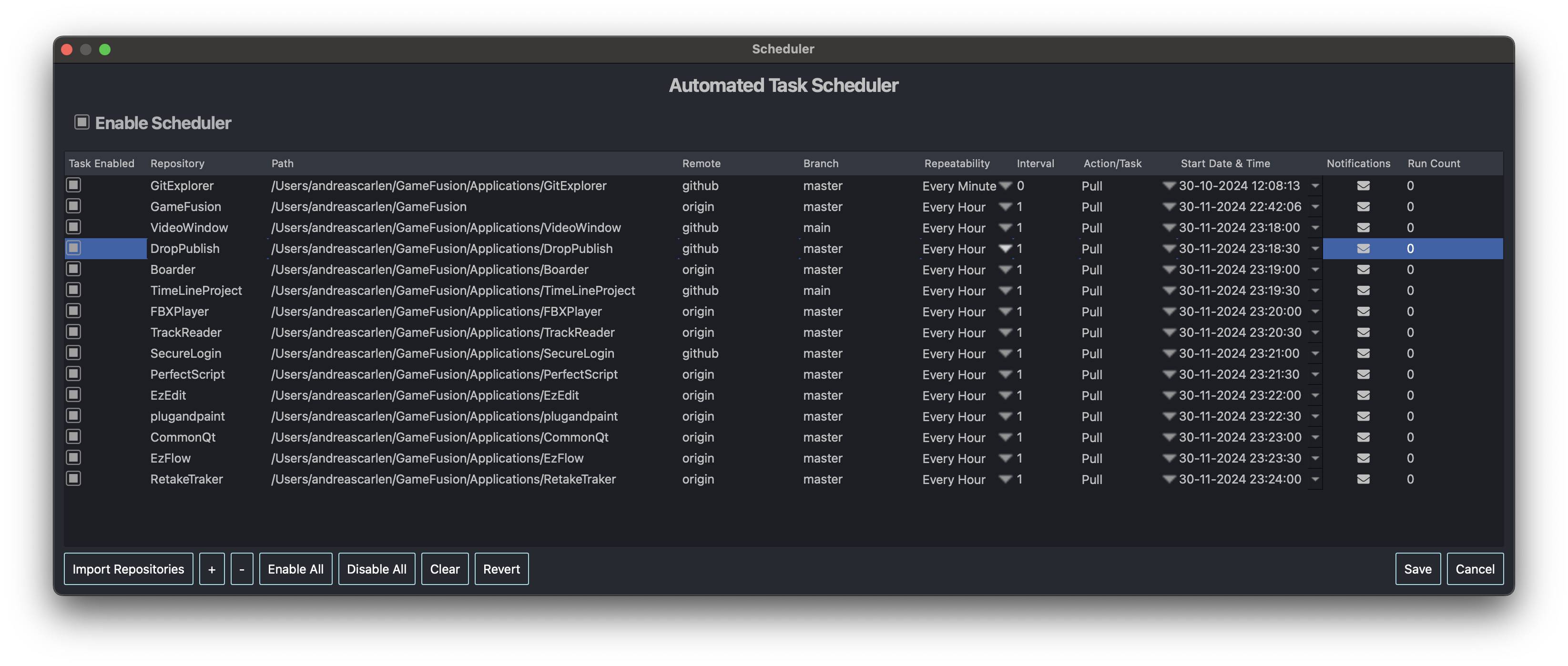 Scheduler Settings Screenshot